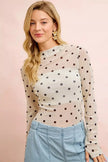BiBi High Neck Line Polka Dots Mesh Top With Thumb Open  Style Ratio
