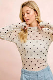 BiBi High Neck Line Polka Dots Mesh Top With Thumb Open  Style Ratio