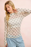 BiBi High Neck Line Polka Dots Mesh Top With Thumb Open  Style Ratio