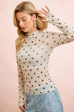 BiBi High Neck Line Polka Dots Mesh Top With Thumb Open  Style Ratio