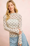 BiBi High Neck Line Polka Dots Mesh Top With Thumb Open  Style Ratio