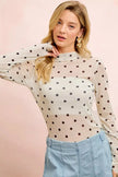 BiBi High Neck Line Polka Dots Mesh Top With Thumb Open  Style Ratio