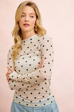 BiBi High Neck Line Polka Dots Mesh Top With Thumb Open  Style Ratio