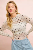 BiBi High Neck Line Polka Dots Mesh Top With Thumb Open  Style Ratio