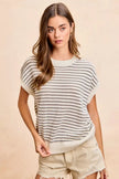 BiBi Pointelle Stripes Sleeveless Drop Shoulder Lightweight Sweater Top  Style Ratio