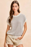 BiBi Pointelle Stripes Sleeveless Drop Shoulder Lightweight Sweater Top  Style Ratio
