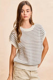 BiBi Pointelle Stripes Sleeveless Drop Shoulder Lightweight Sweater Top  Style Ratio