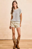 BiBi Pointelle Stripes Sleeveless Drop Shoulder Lightweight Sweater Top  Style Ratio