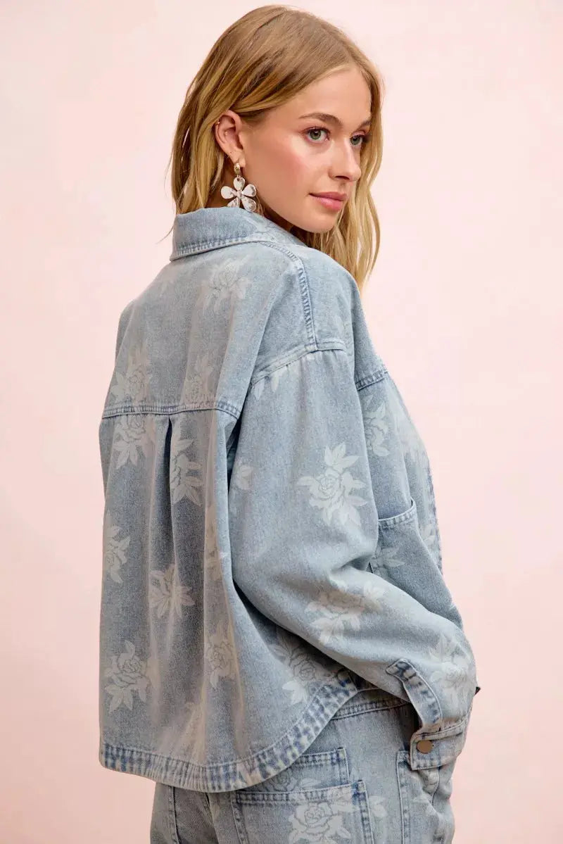 BiBi Printed Washed Denim Jacket With Pocket  Style Ratio