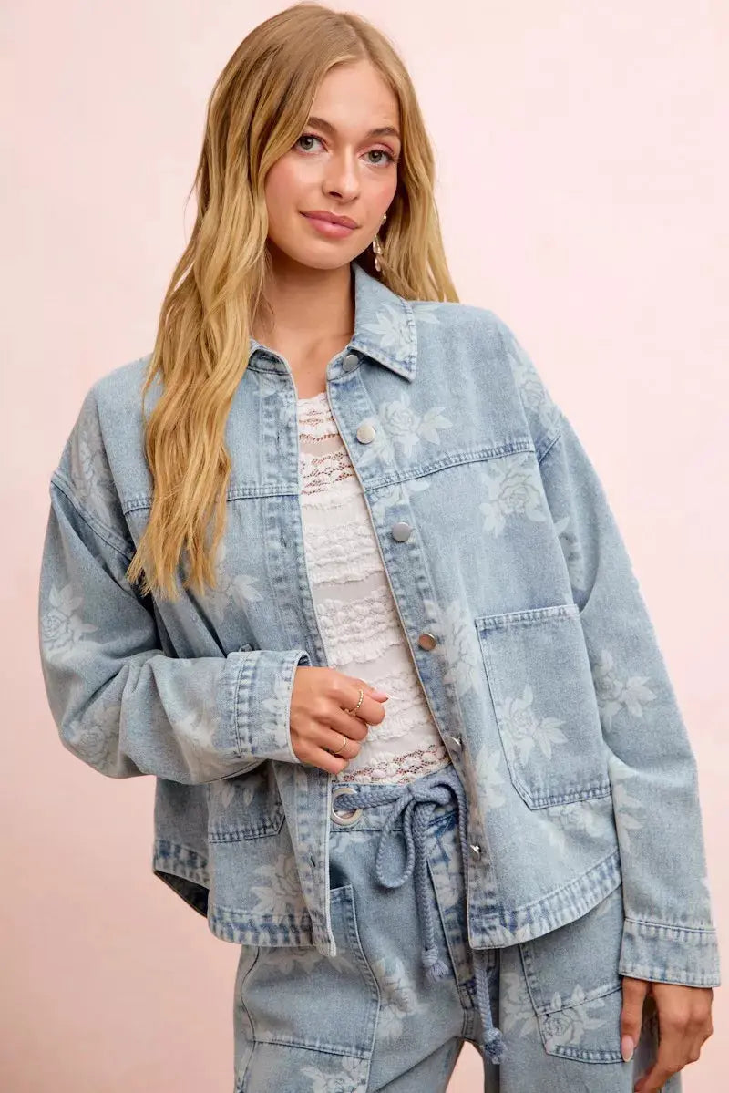 BiBi Printed Washed Denim Jacket With Pocket  Style Ratio