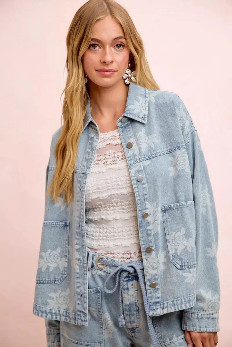 BiBi Printed Washed Denim Jacket With Pocket  Style Ratio