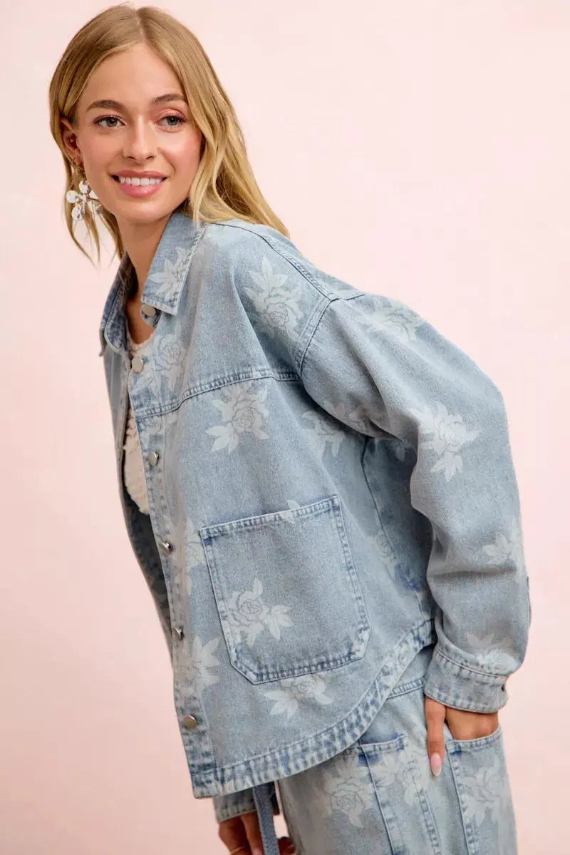 BiBi Printed Washed Denim Jacket With Pocket  Style Ratio
