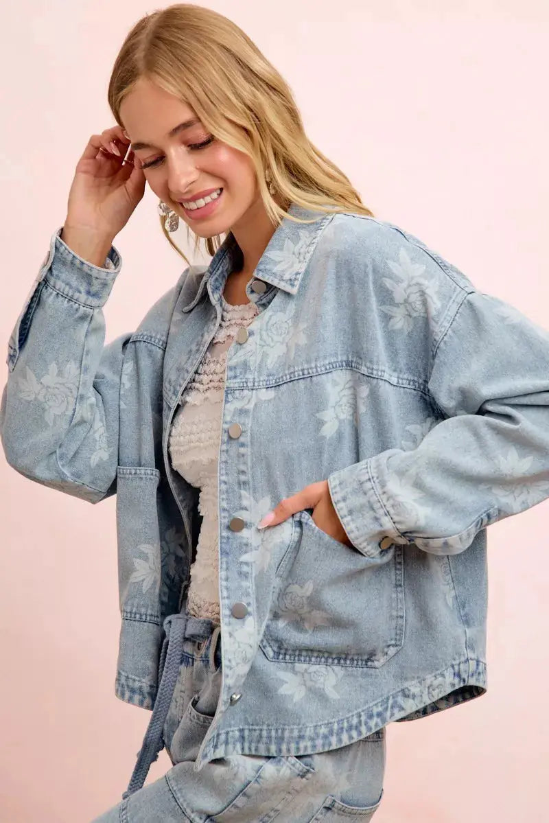 BiBi Printed Washed Denim Jacket With Pocket  Style Ratio