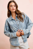 BiBi Printed Washed Denim Jacket With Pocket  Style Ratio