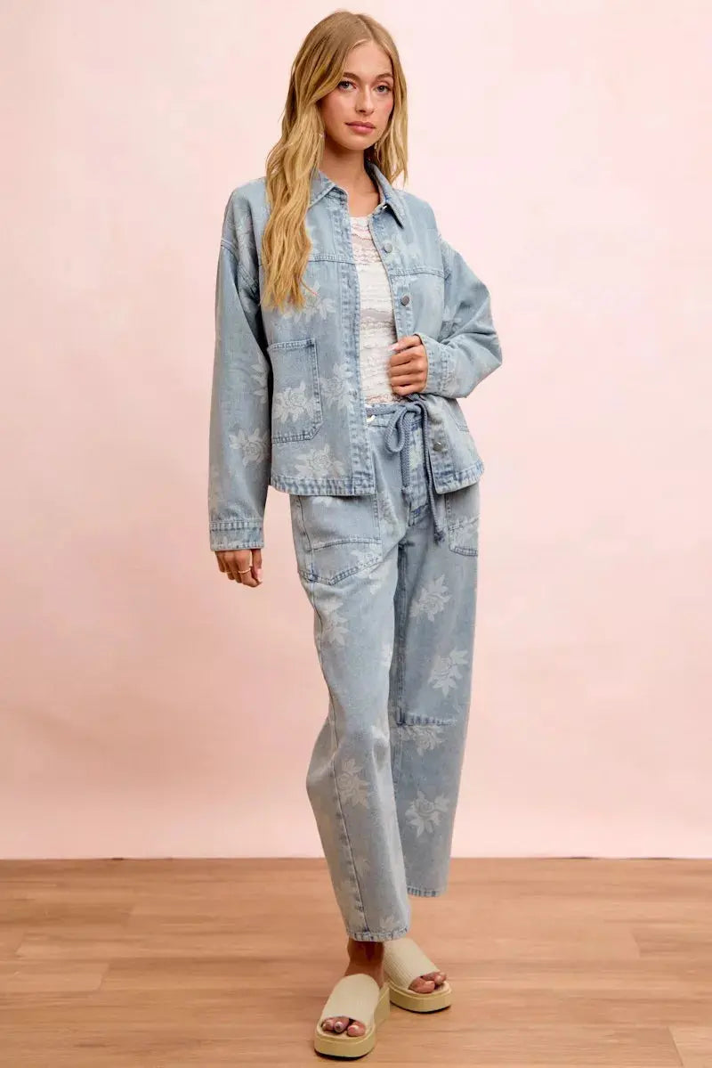 BiBi Printed Washed Denim Jacket With Pocket  Style Ratio