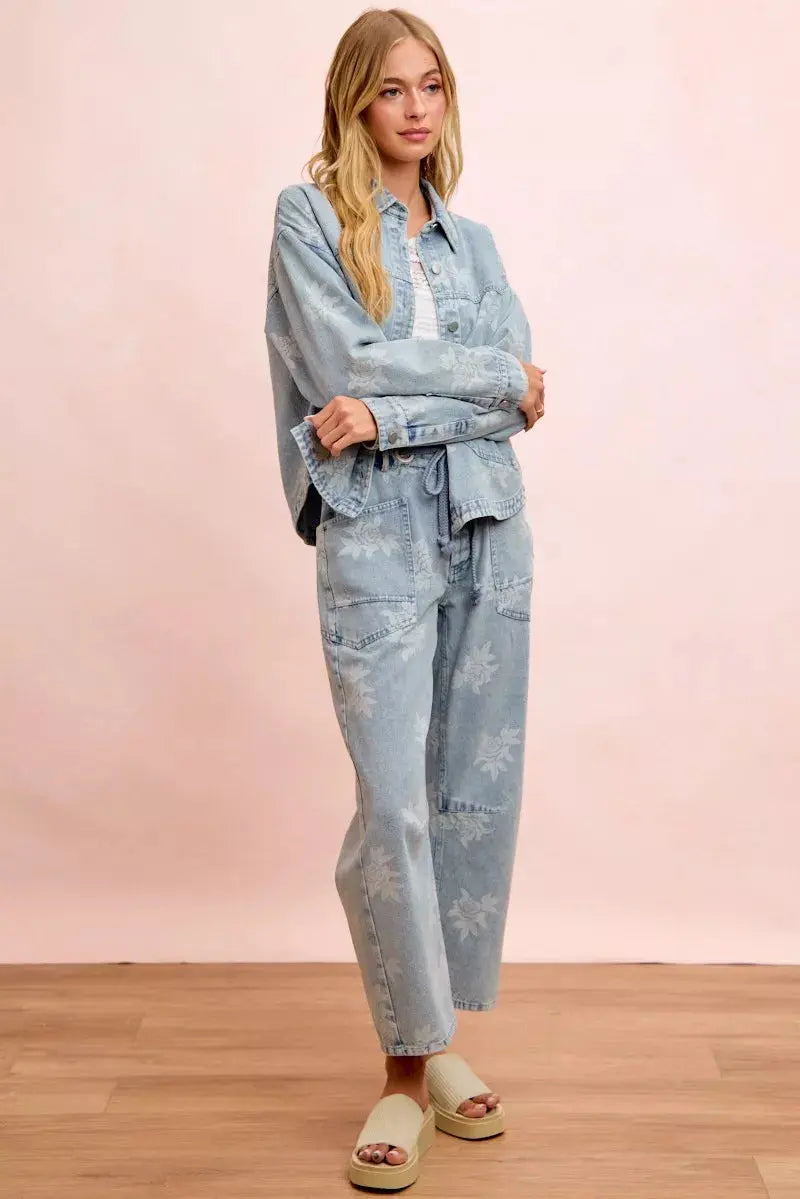 BiBi Printed Washed Denim Jacket With Pocket  Style Ratio