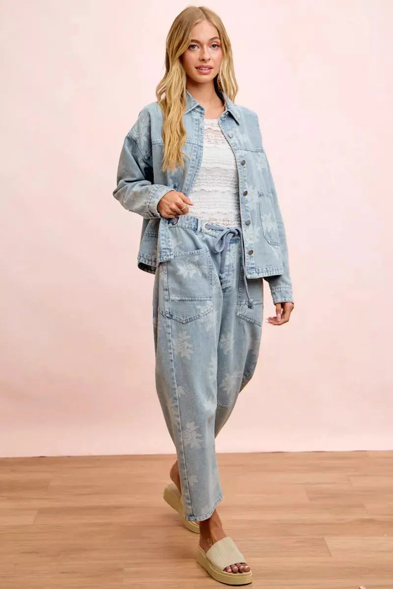 BiBi Printed Washed Denim Jacket With Pocket  Style Ratio