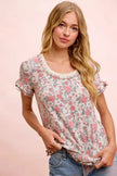BiBi Rose Printed Slub Knit Ruffled Sleeves Top  Style Ratio