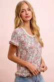BiBi Rose Printed Slub Knit Ruffled Sleeves Top  Style Ratio