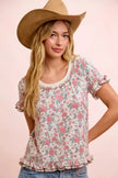 BiBi Rose Printed Slub Knit Ruffled Sleeves Top  Style Ratio