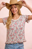 BiBi Rose Printed Slub Knit Ruffled Sleeves Top  Style Ratio