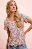 BiBi Rose Printed Slub Knit Ruffled Sleeves Top  Style Ratio