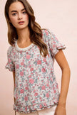 BiBi Rose Printed Slub Knit Ruffled Sleeves Top  Style Ratio