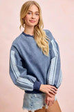 BiBi Washed Denim Lace Contrast Sided Sweatshirt  Style Ratio