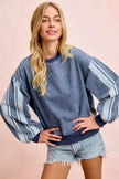 BiBi Washed Denim Lace Contrast Sided Sweatshirt  Style Ratio