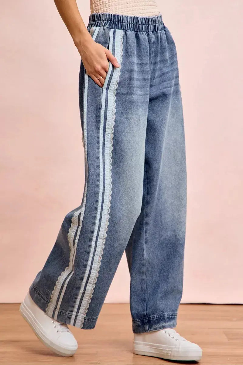 BiBi Washed Lace Contrast Sided Jeans  Style Ratio