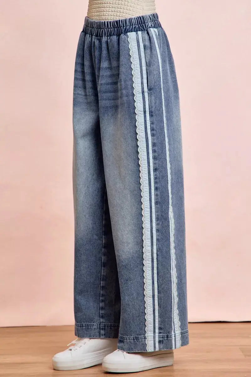 BiBi Washed Lace Contrast Sided Jeans  Style Ratio