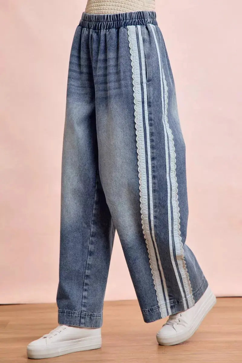 BiBi Washed Lace Contrast Sided Jeans  Style Ratio