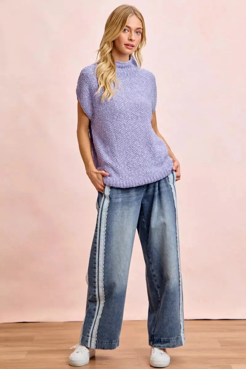 BiBi Washed Lace Contrast Sided Jeans  Style Ratio