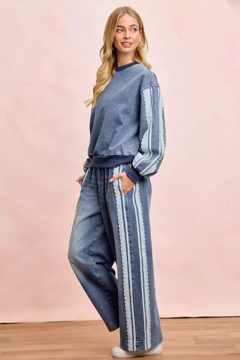 BiBi Washed Lace Contrast Sided Jeans  Style Ratio