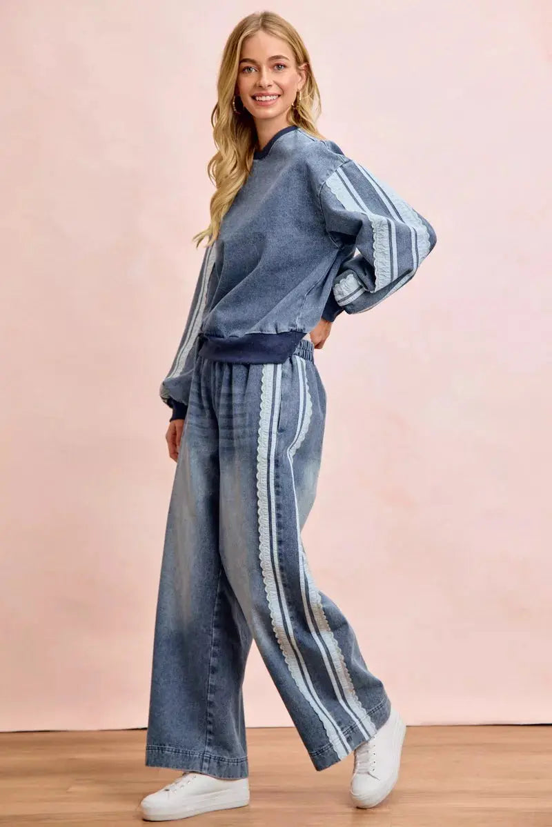 BiBi Washed Lace Contrast Sided Jeans  Style Ratio