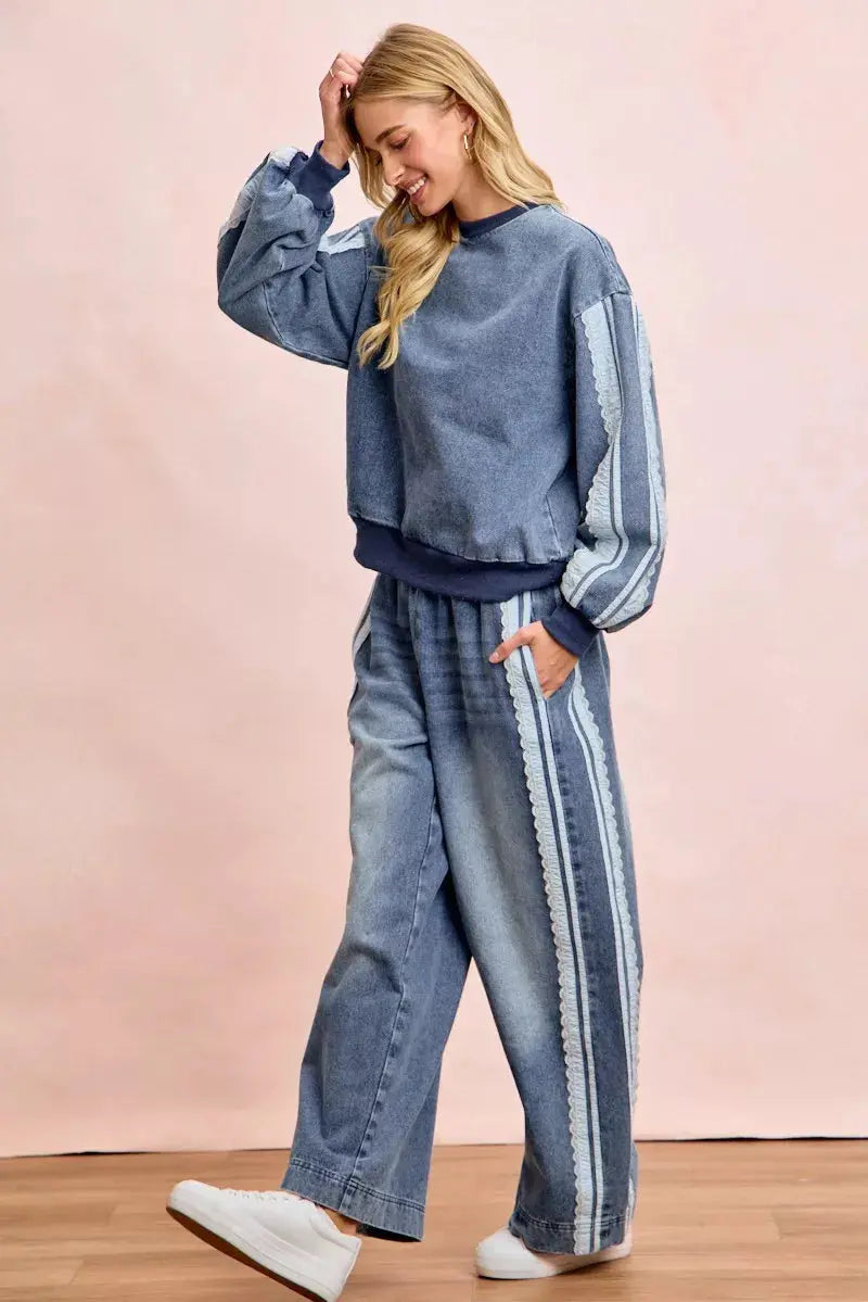 BiBi Washed Lace Contrast Sided Jeans  Style Ratio
