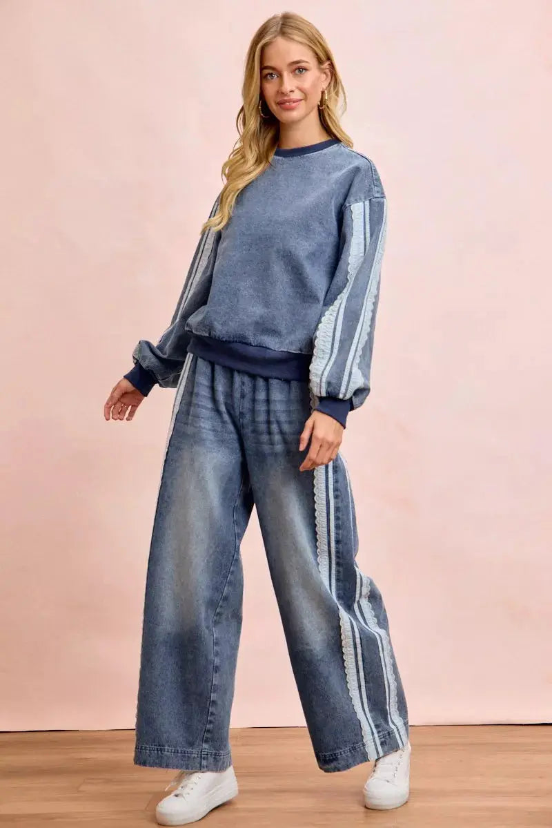 BiBi Washed Lace Contrast Sided Jeans  Style Ratio