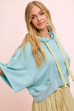 BiBi Washed Terry Short Sleeve Drawstring Hoodie Top  Style Ratio