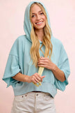 BiBi Washed Terry Short Sleeve Drawstring Hoodie Top  Style Ratio