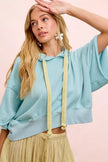 BiBi Washed Terry Short Sleeve Drawstring Hoodie Top  Style Ratio