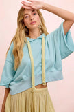 BiBi Washed Terry Short Sleeve Drawstring Hoodie Top  Style Ratio