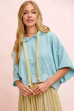 BiBi Washed Terry Short Sleeve Drawstring Hoodie Top  Style Ratio
