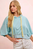 BiBi Washed Terry Short Sleeve Drawstring Hoodie Top  Style Ratio