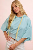 BiBi Washed Terry Short Sleeve Drawstring Hoodie Top  Style Ratio