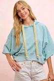 BiBi Washed Terry Short Sleeve Drawstring Hoodie Top  Style Ratio