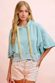 BiBi Washed Terry Short Sleeve Drawstring Hoodie Top  Style Ratio