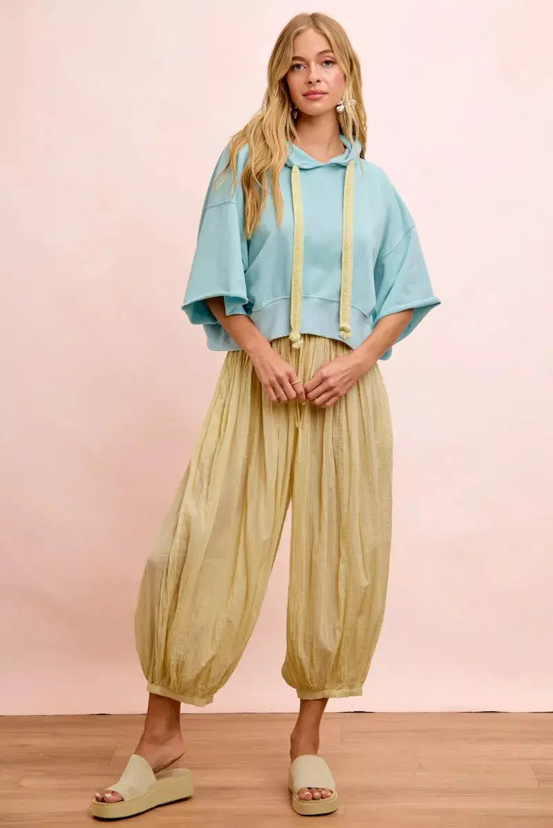 BiBi Washed Terry Short Sleeve Drawstring Hoodie Top  Style Ratio
