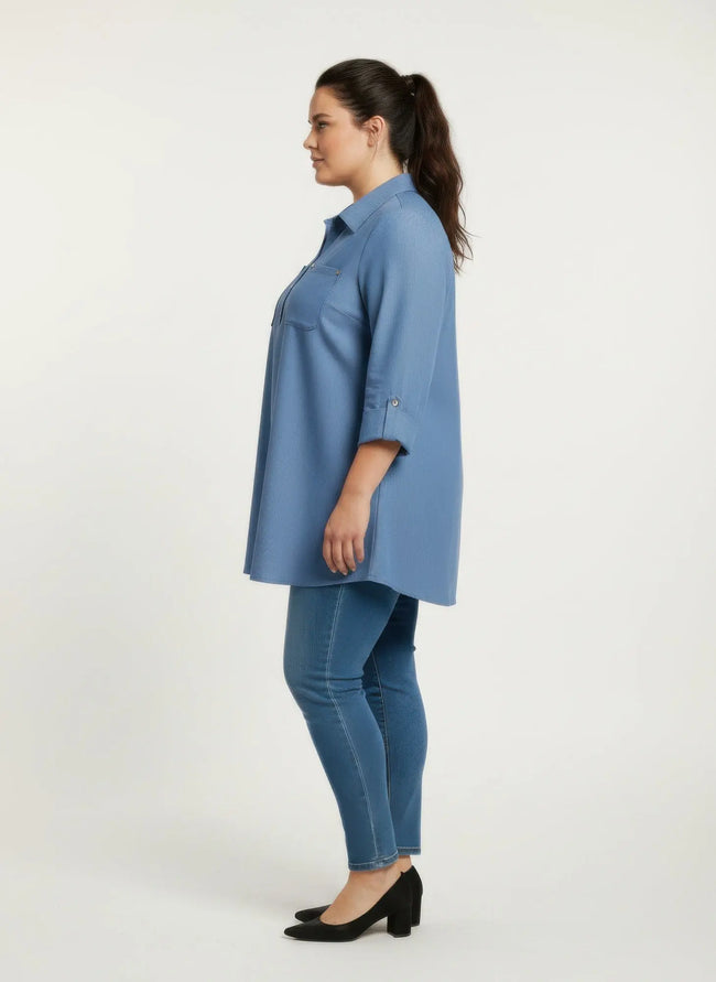 Blush Utility Button Front Roll Sleeve Blouse  Style Ratio
