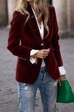 Burgundy Lapel Collar One Button Blazer  Style Ratio
