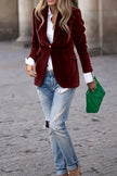 Burgundy Lapel Collar One Button Blazer  Style Ratio